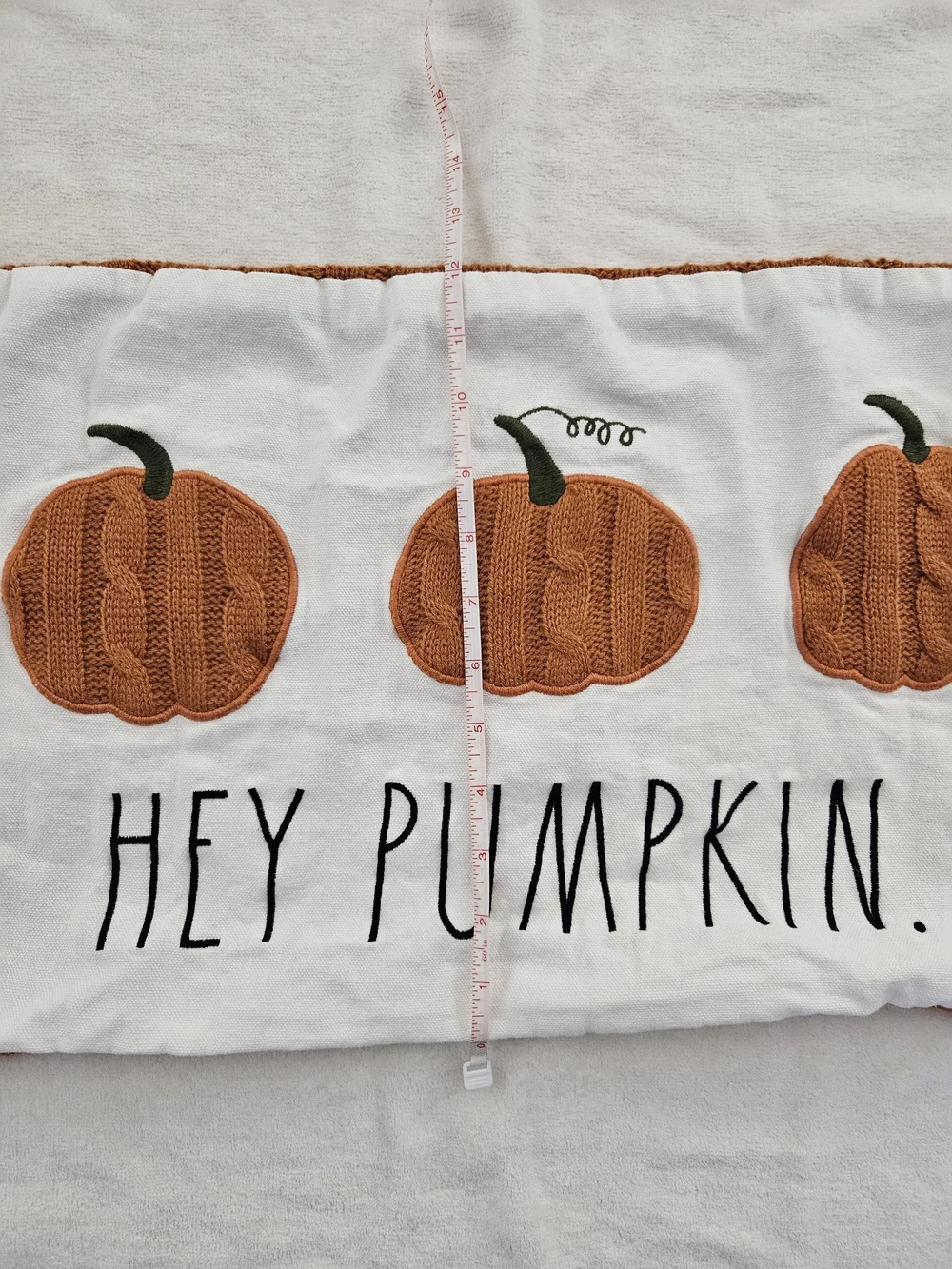 Rae Dunn Hey Pumpkin Lumbar Pillow Cover Cable Knit Applique Orange Fall